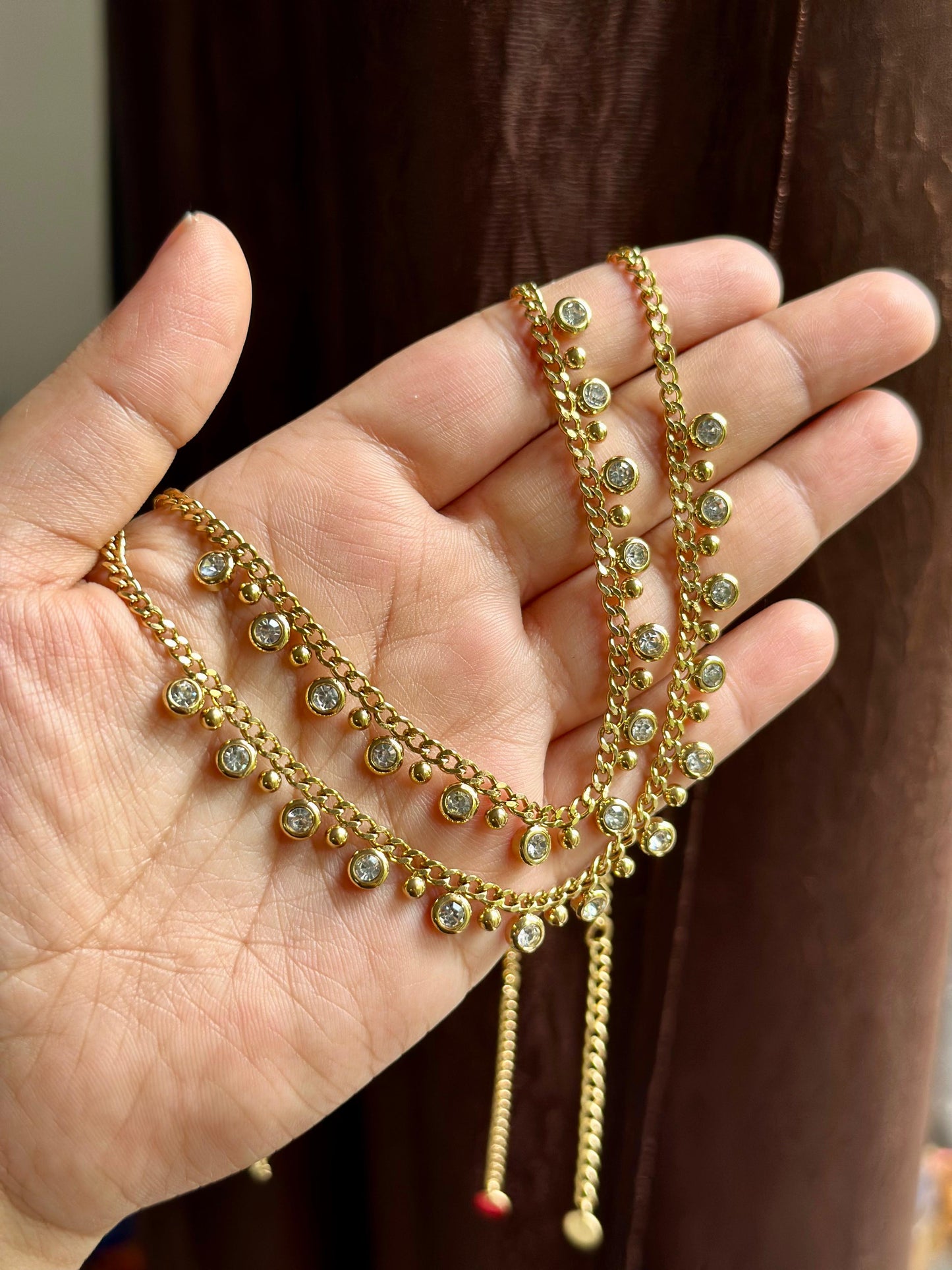 White stoned charm necklace