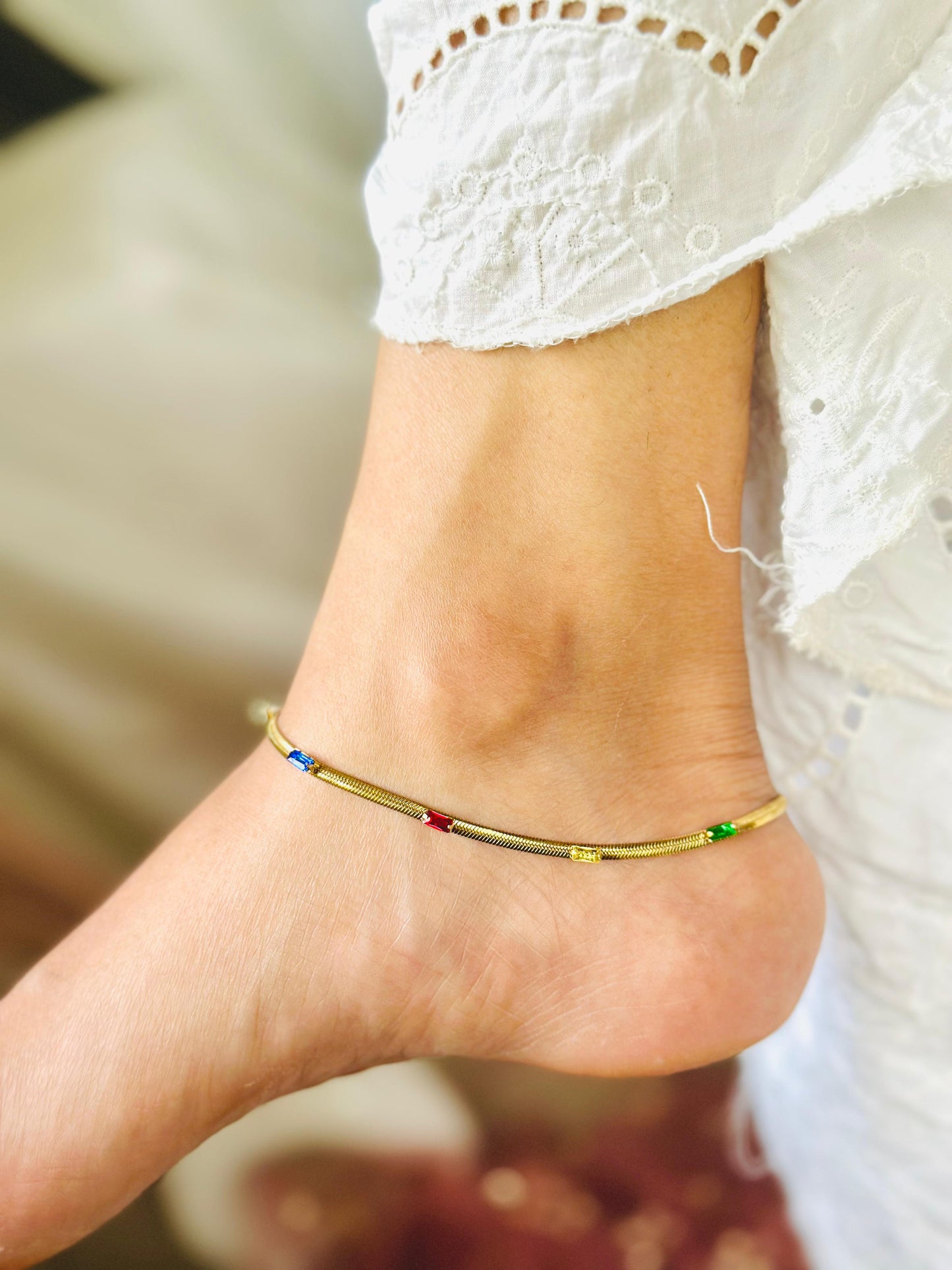 Multi coloured snake anklet