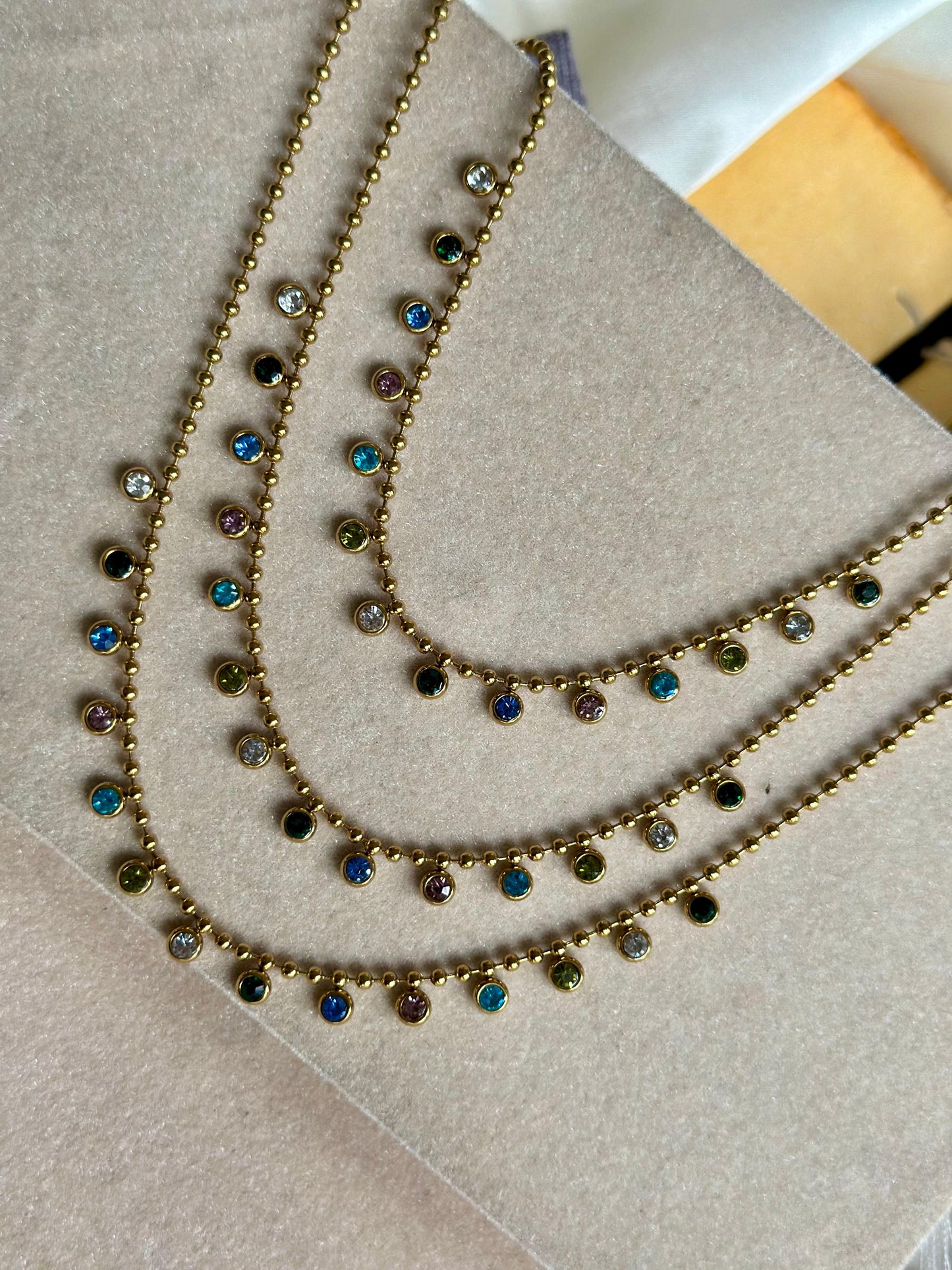 Multi colour stoned charm necklace