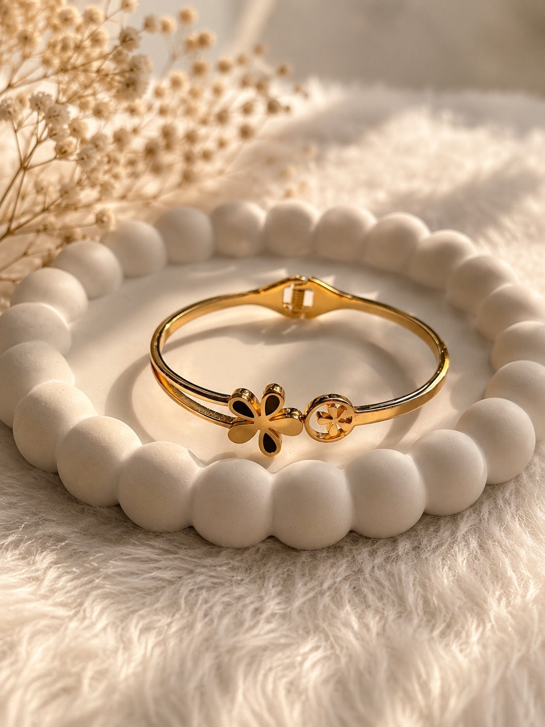Twin Flower Gold cuff bangle