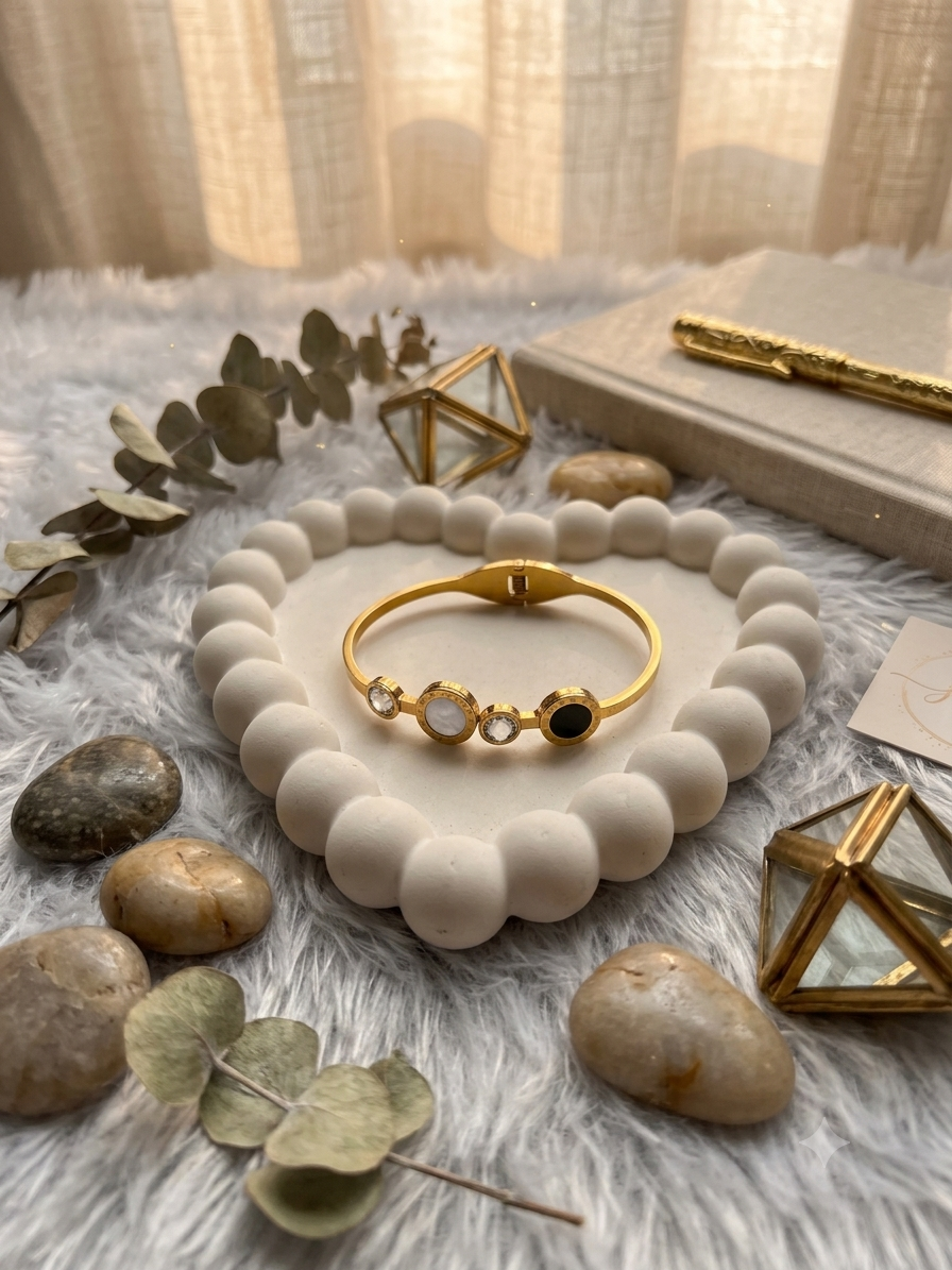 Circle stone Gold bangle