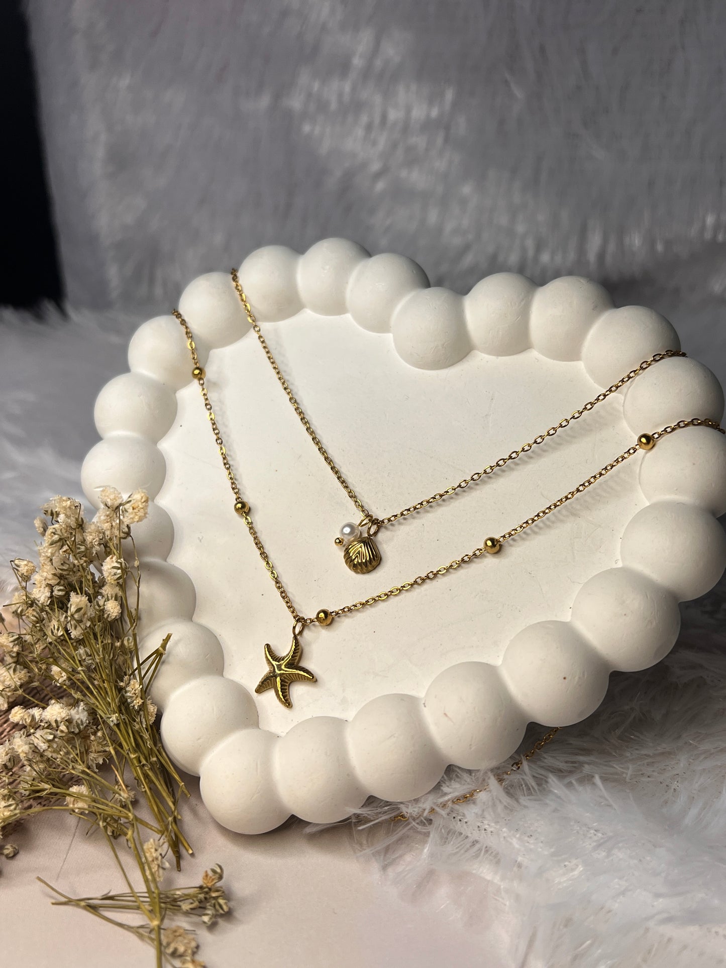 star fish & shell double layered neck chain