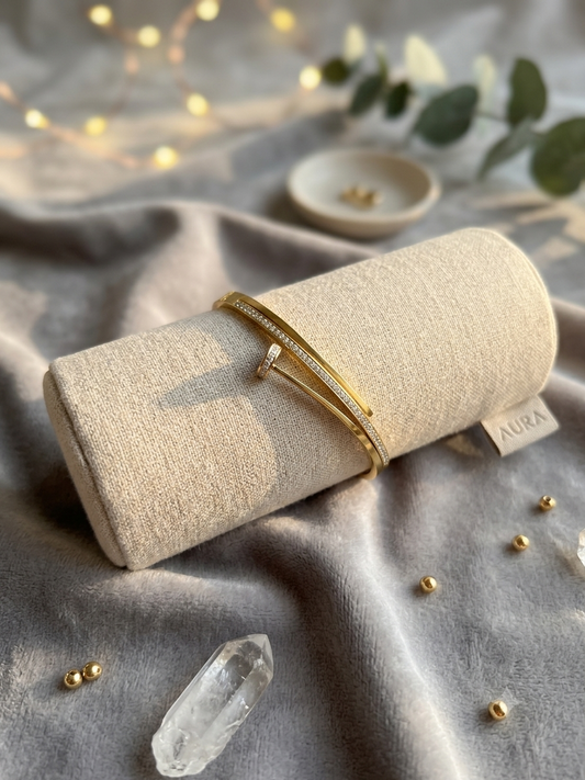 Gold Nail Stone Cuff Bangle