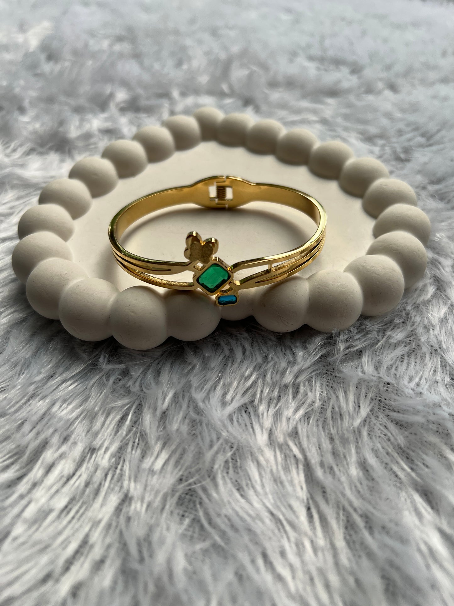 Emerald butterfly Trio Gold Bangle