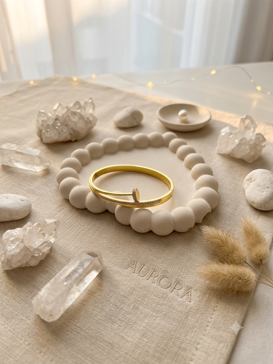 Gold Nail Stone Cuff Bangle