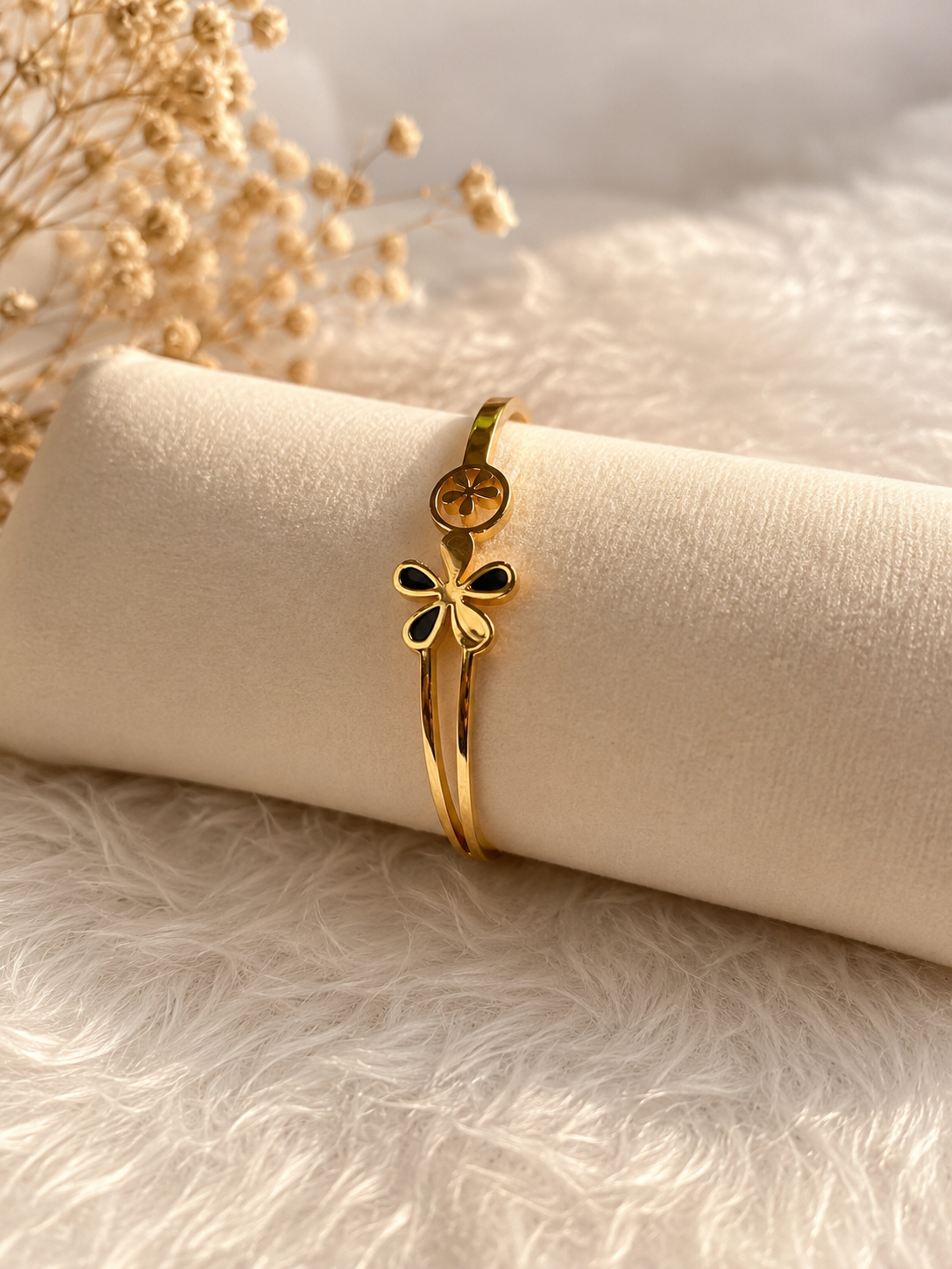 Twin Flower Gold cuff bangle