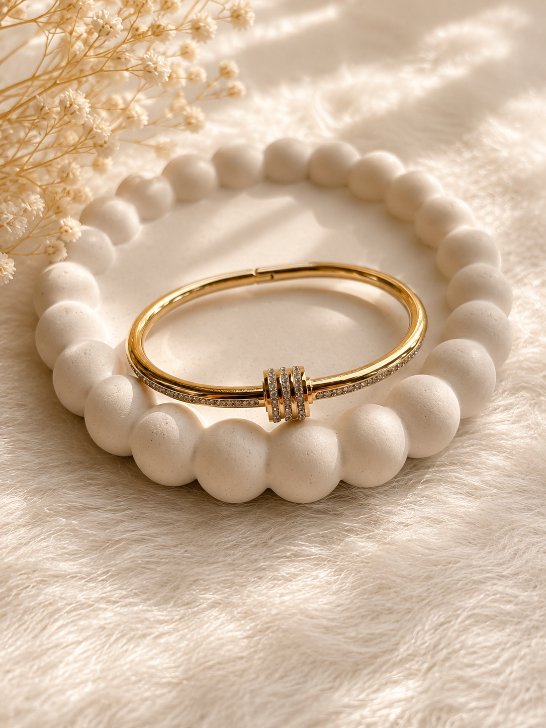 Gold Lock Stone Bangle
