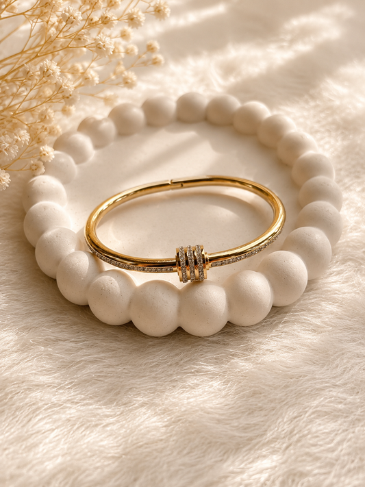 Gold Lock Stone Bangle