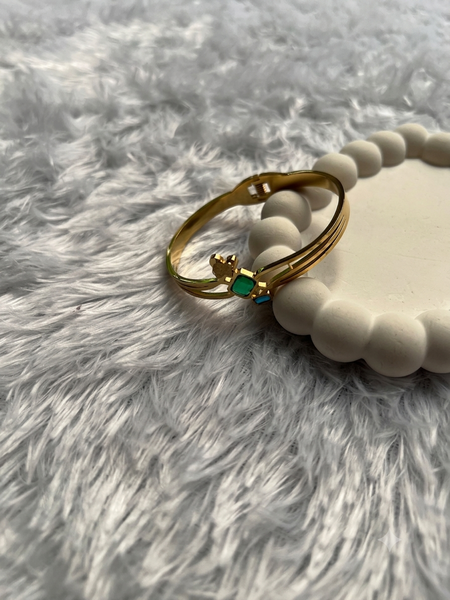 Emerald butterfly Trio Gold Bangle