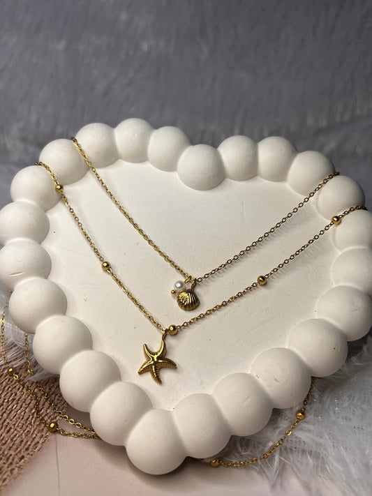 star fish & shell double layered neck chain