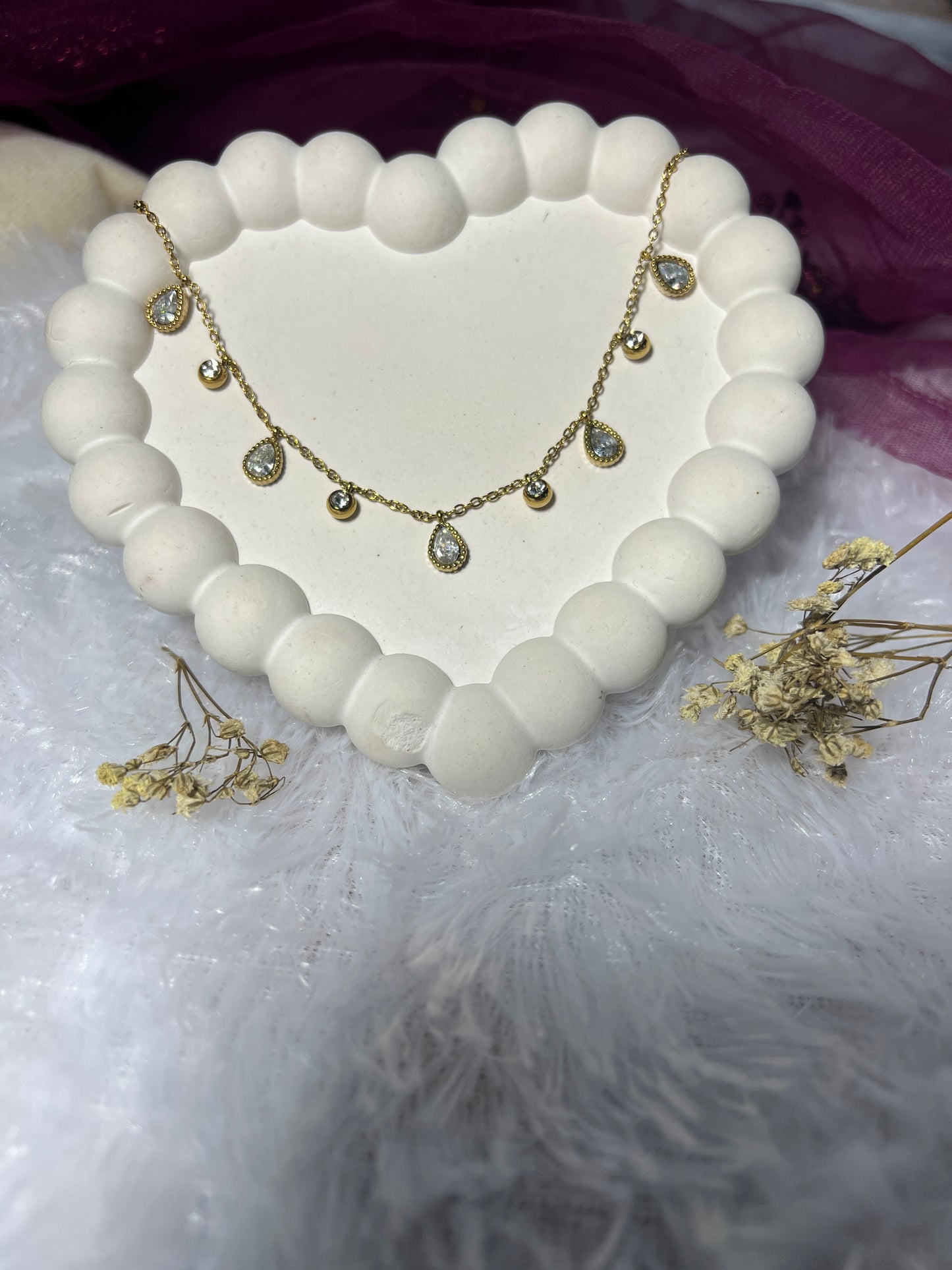 white stoned hanging chain