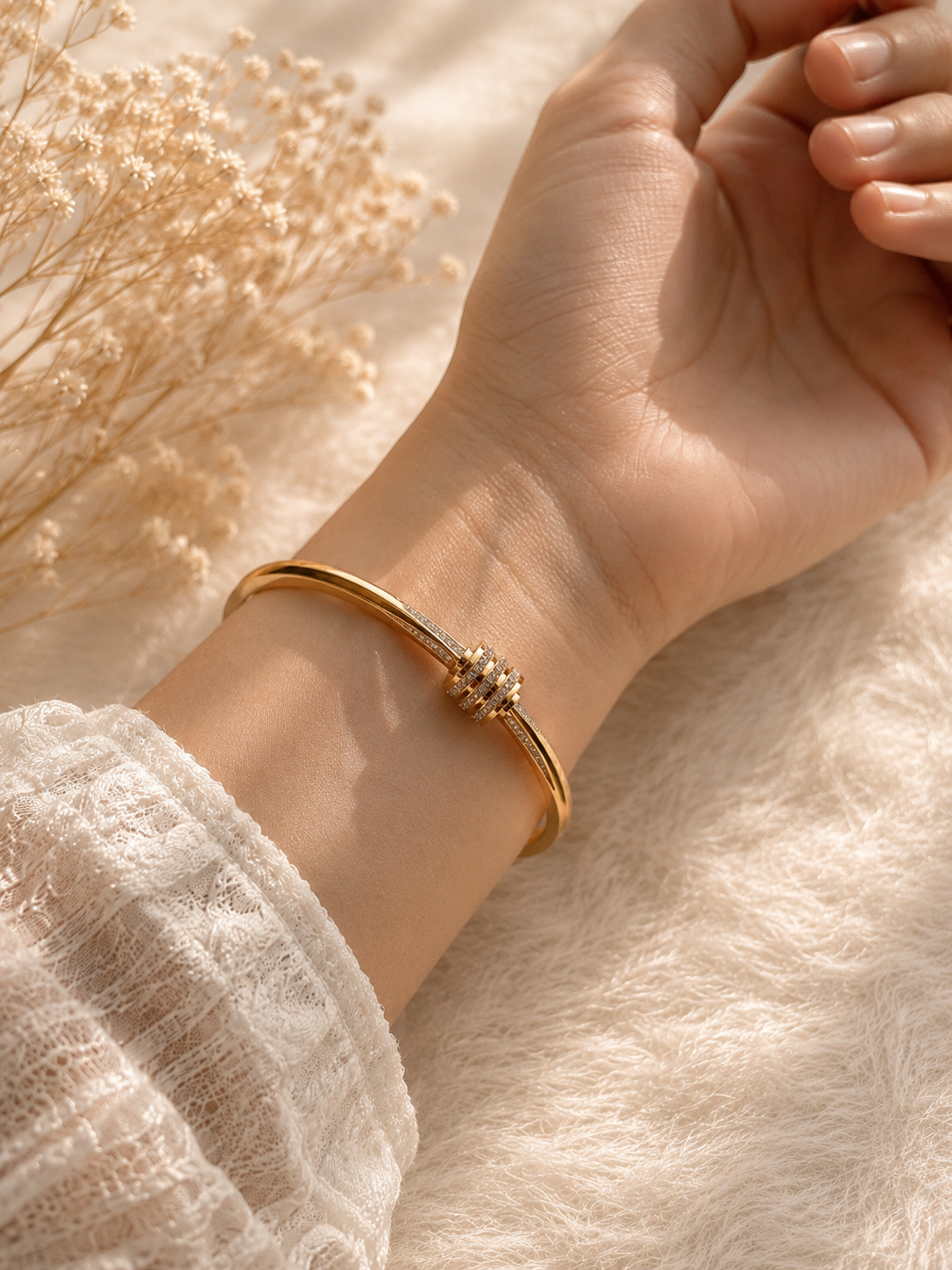Gold Lock Stone Bangle