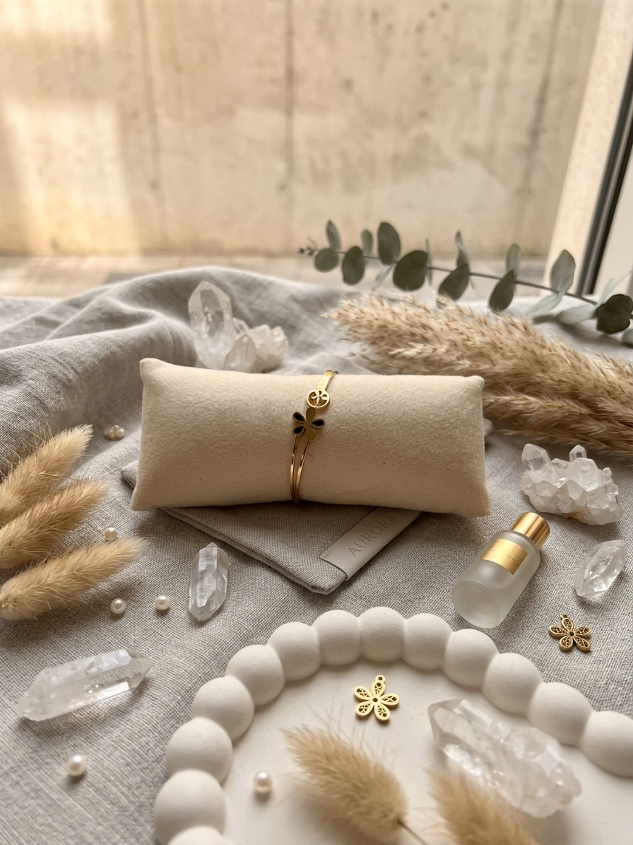 Twin Flower Gold cuff bangle