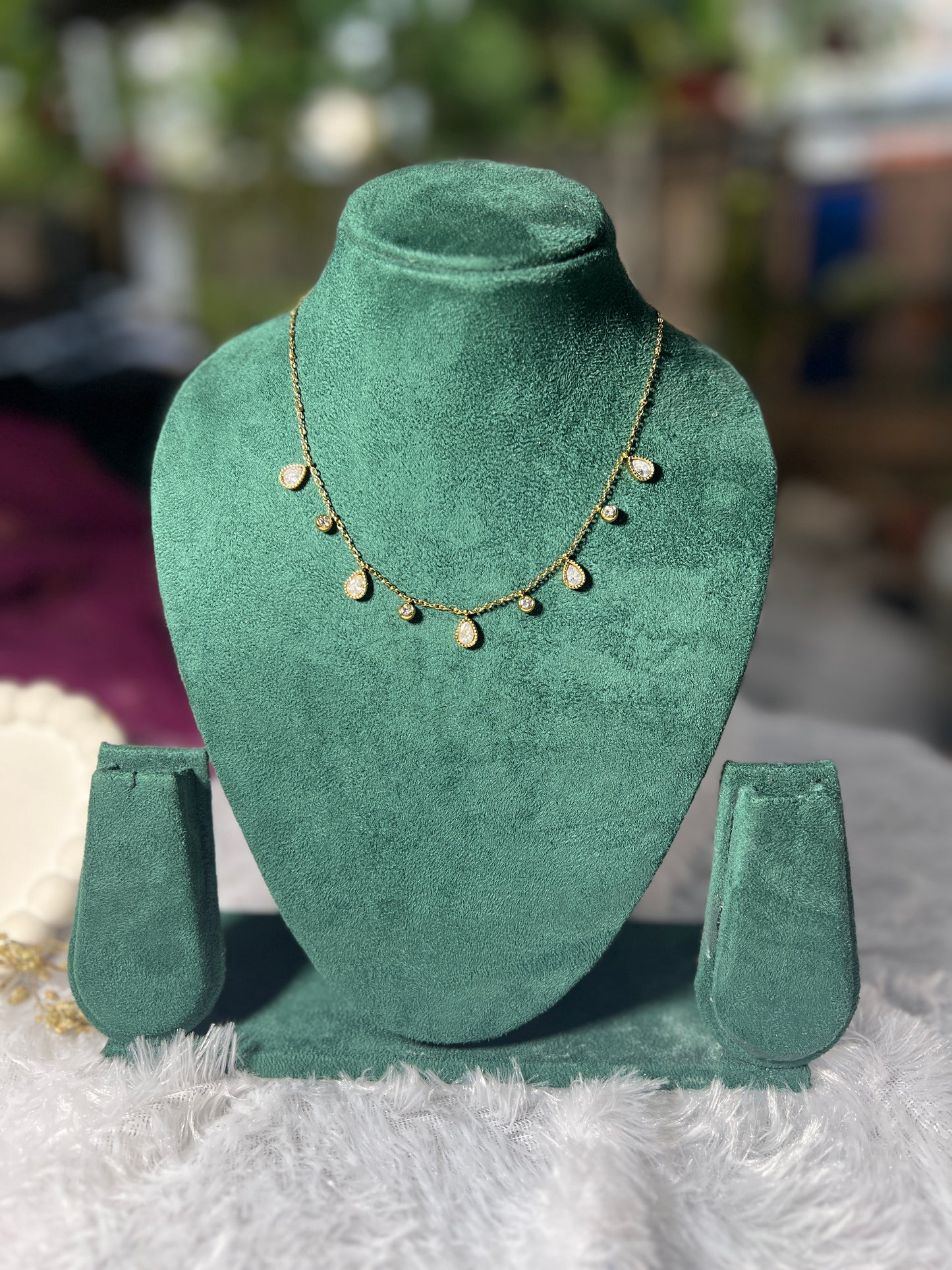 white stoned hanging chain