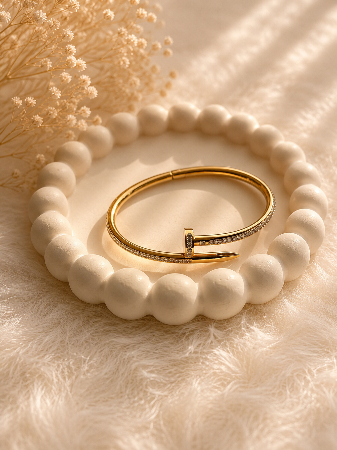 Gold Nail Stone cuff bangle