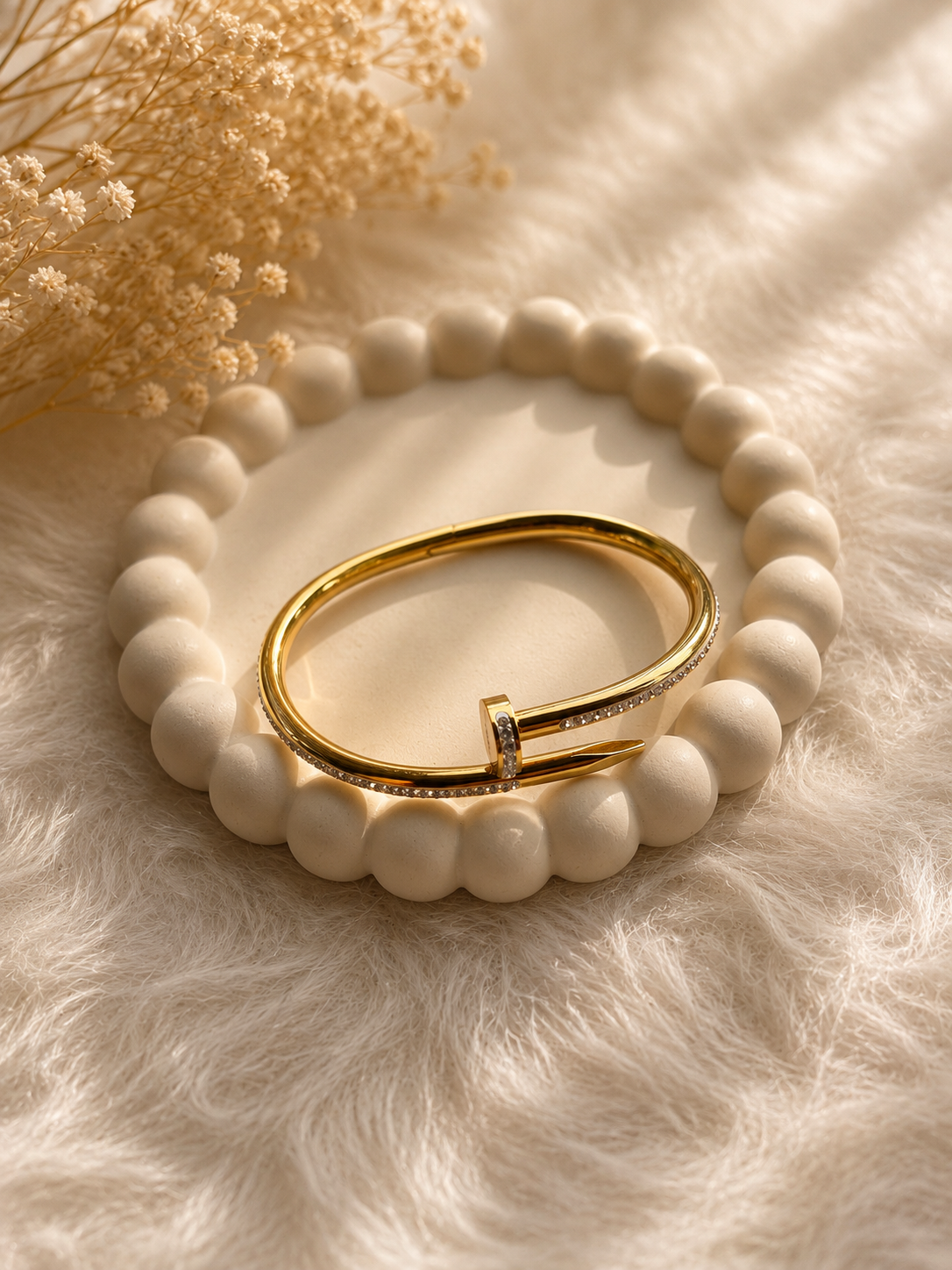 Gold Nail Stone cuff bangle