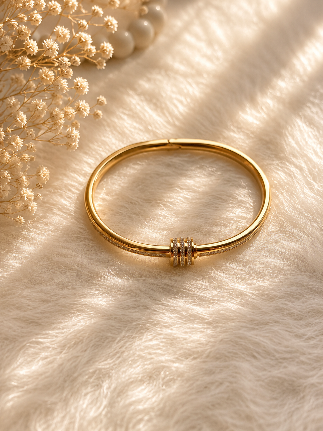 Gold Lock Stone Bangle