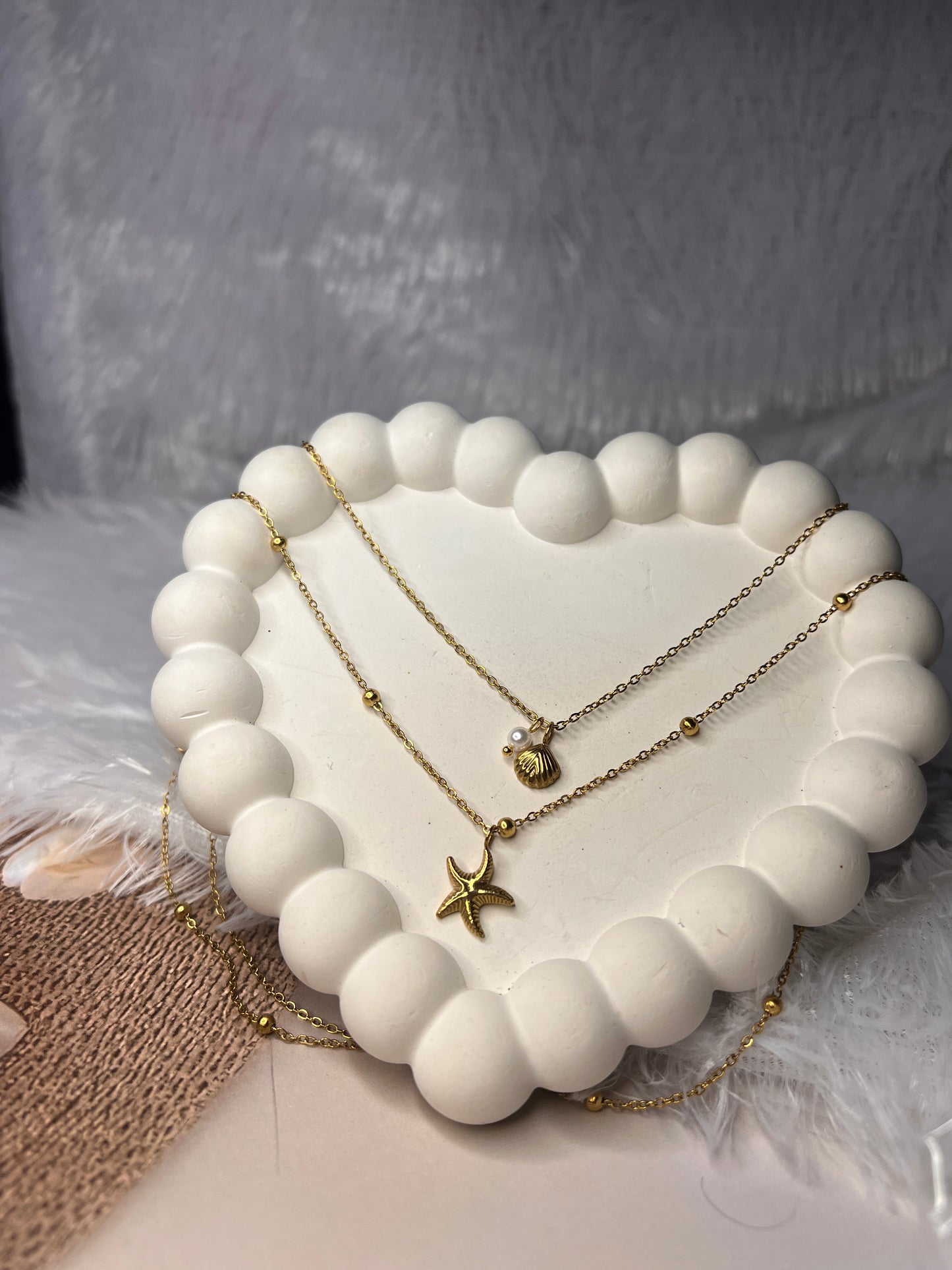 star fish & shell double layered neck chain