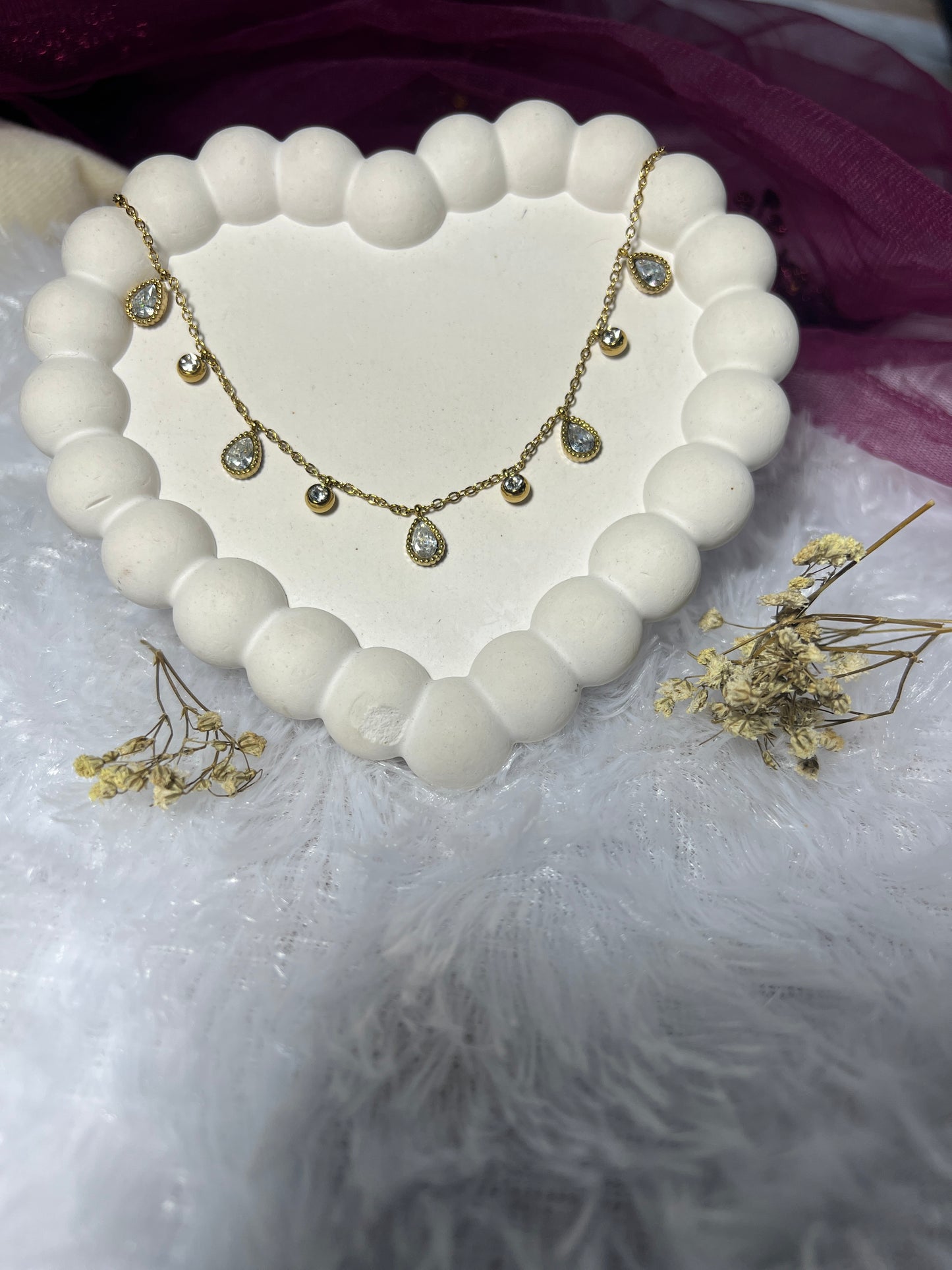 white stoned hanging chain