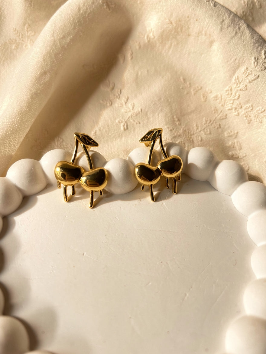 Gold Cherry Stud Earrings