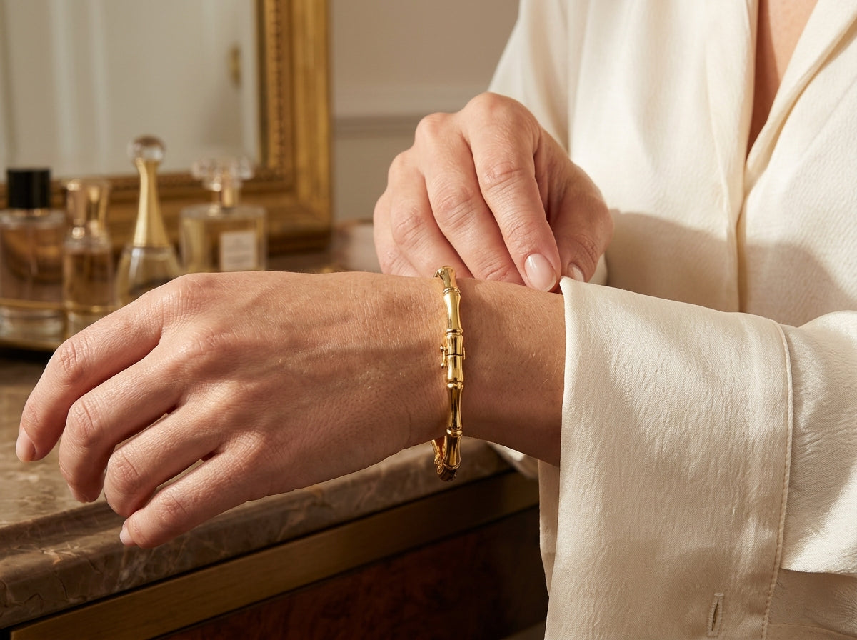 Korean Anti‑Tarnish Bamboo‑Style Gold Bangle.