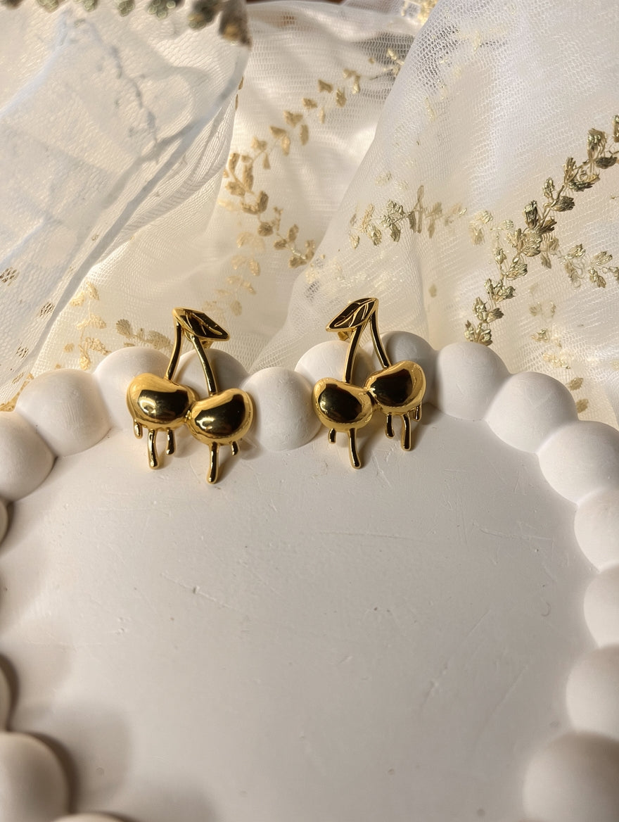 Gold Cherry Stud Earrings