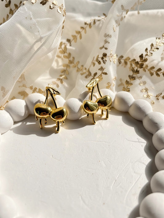 Gold Cherry Stud Earrings