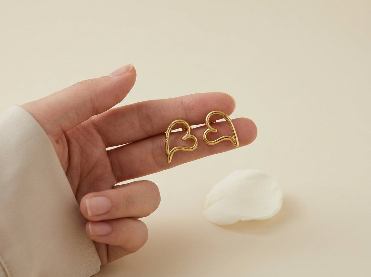 Heart Outline Stud Earrings.