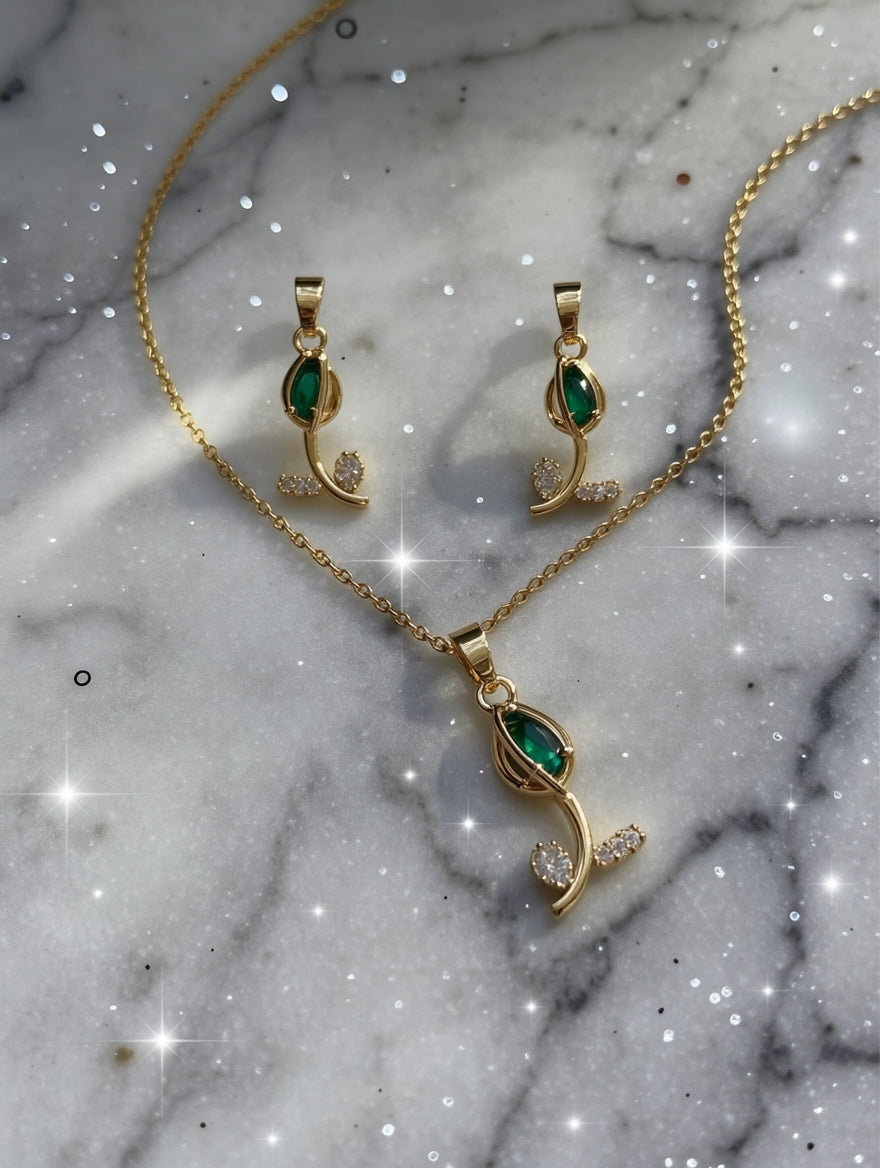 Green tulip pendant  with earrings