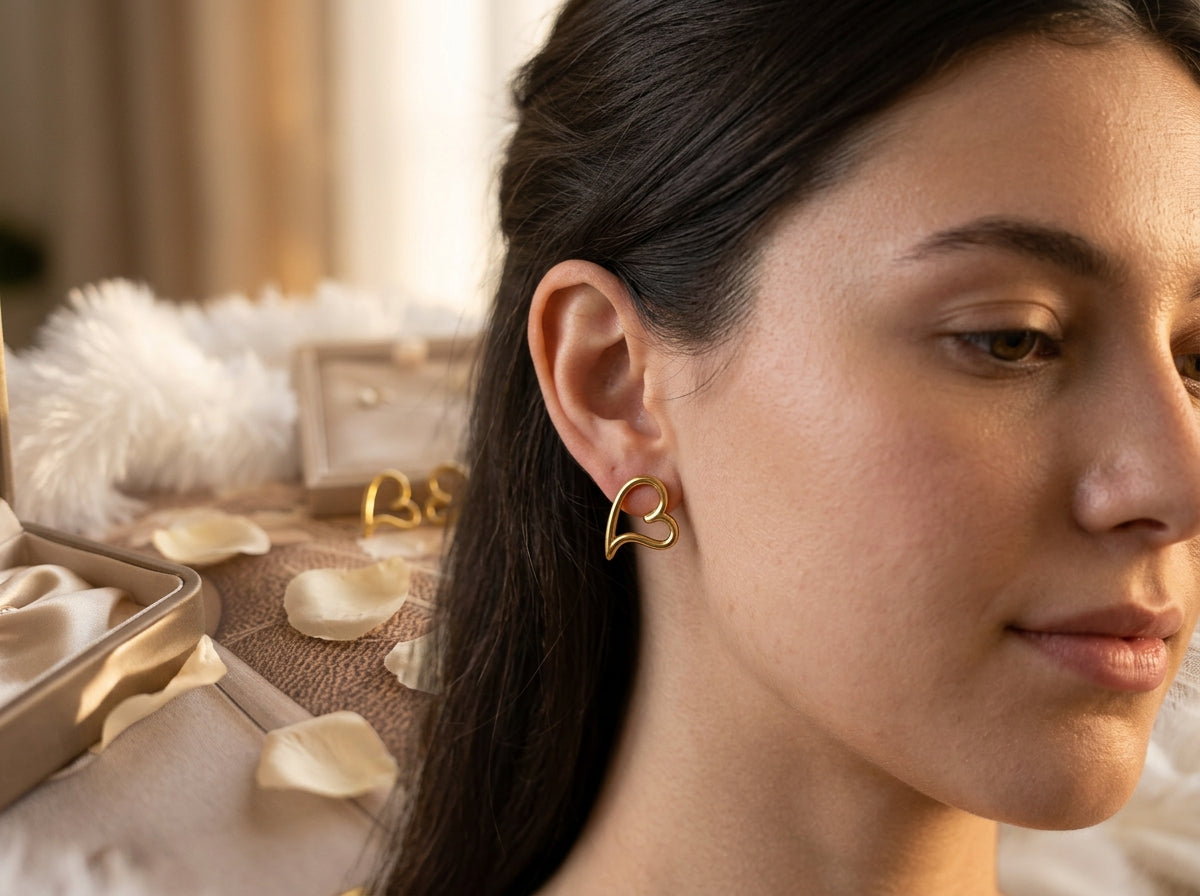 Heart Outline Stud Earrings.