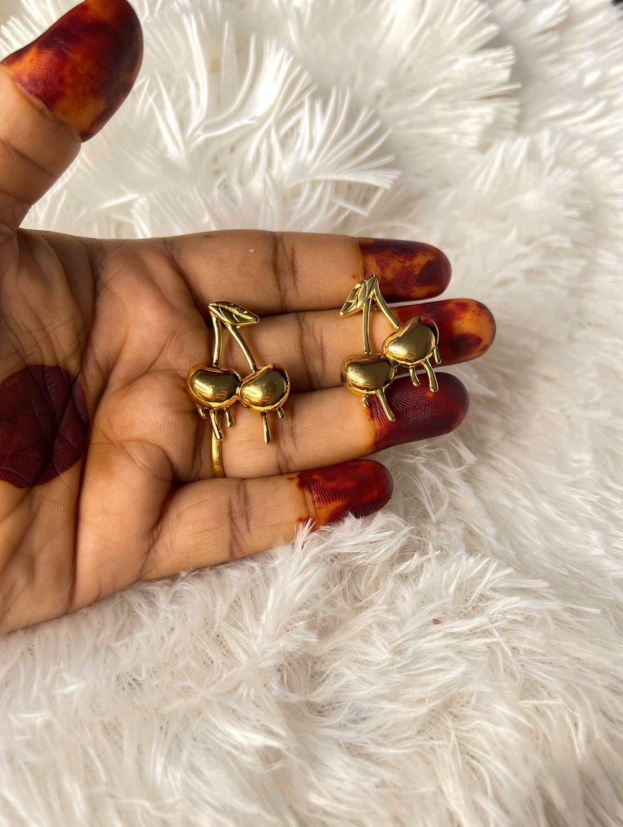Gold Cherry Stud Earrings
