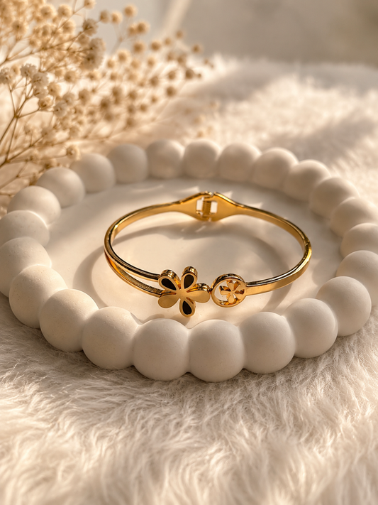 Twin Flower Gold cuff bangle