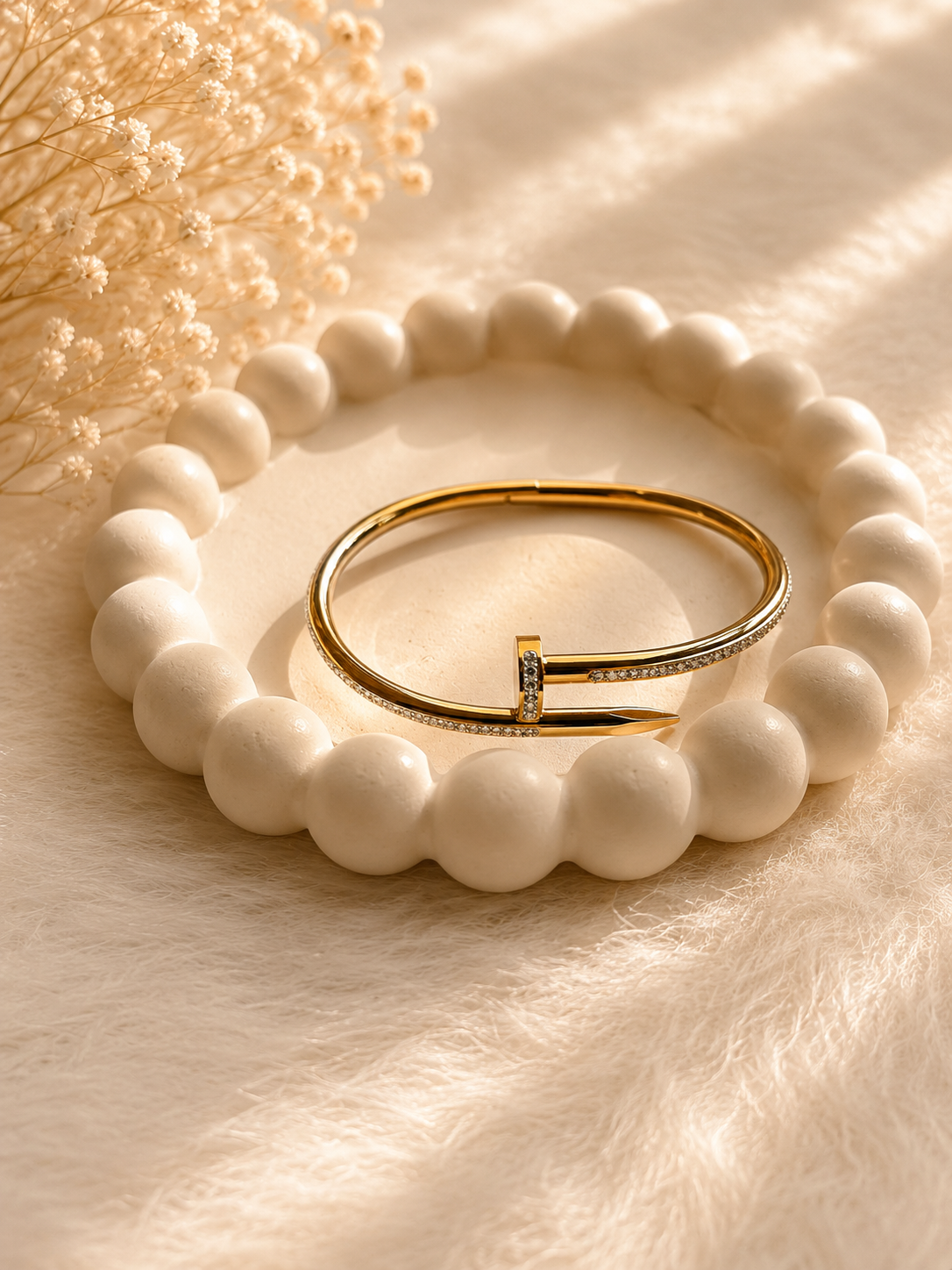 Gold Nail Stone cuff bangle