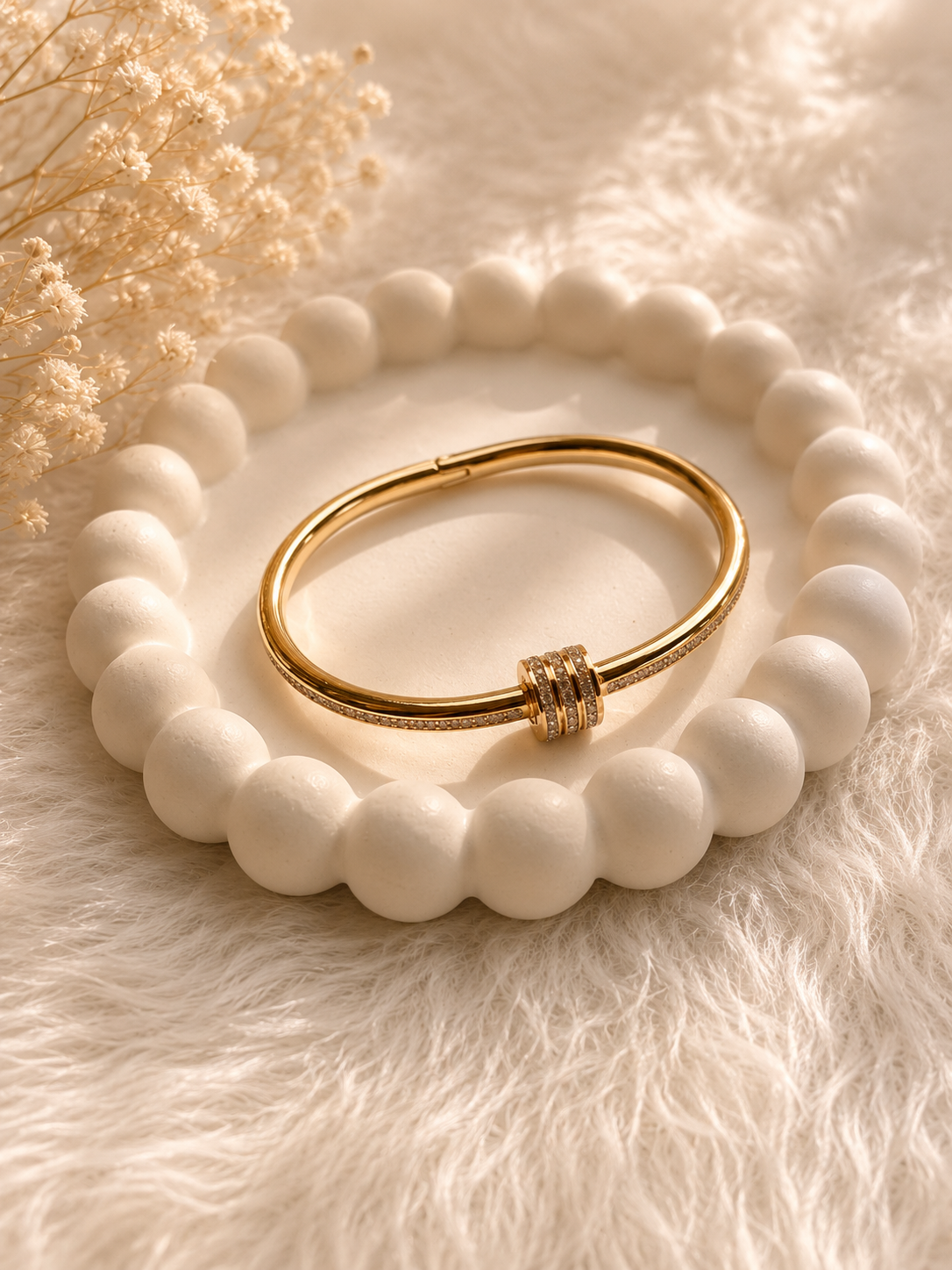 Gold Lock Stone Bangle