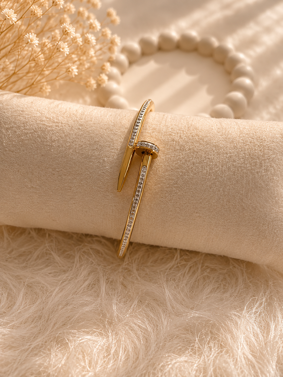 Gold Nail Stone cuff bangle