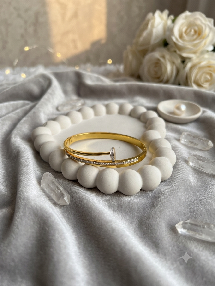 Gold Nail Stone Cuff Bangle