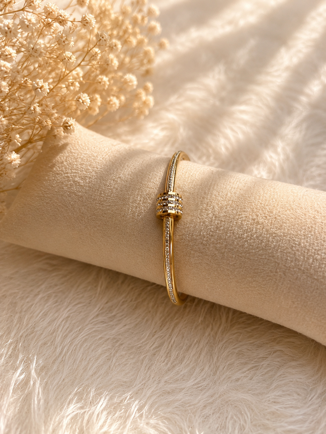 Gold Lock Stone Bangle