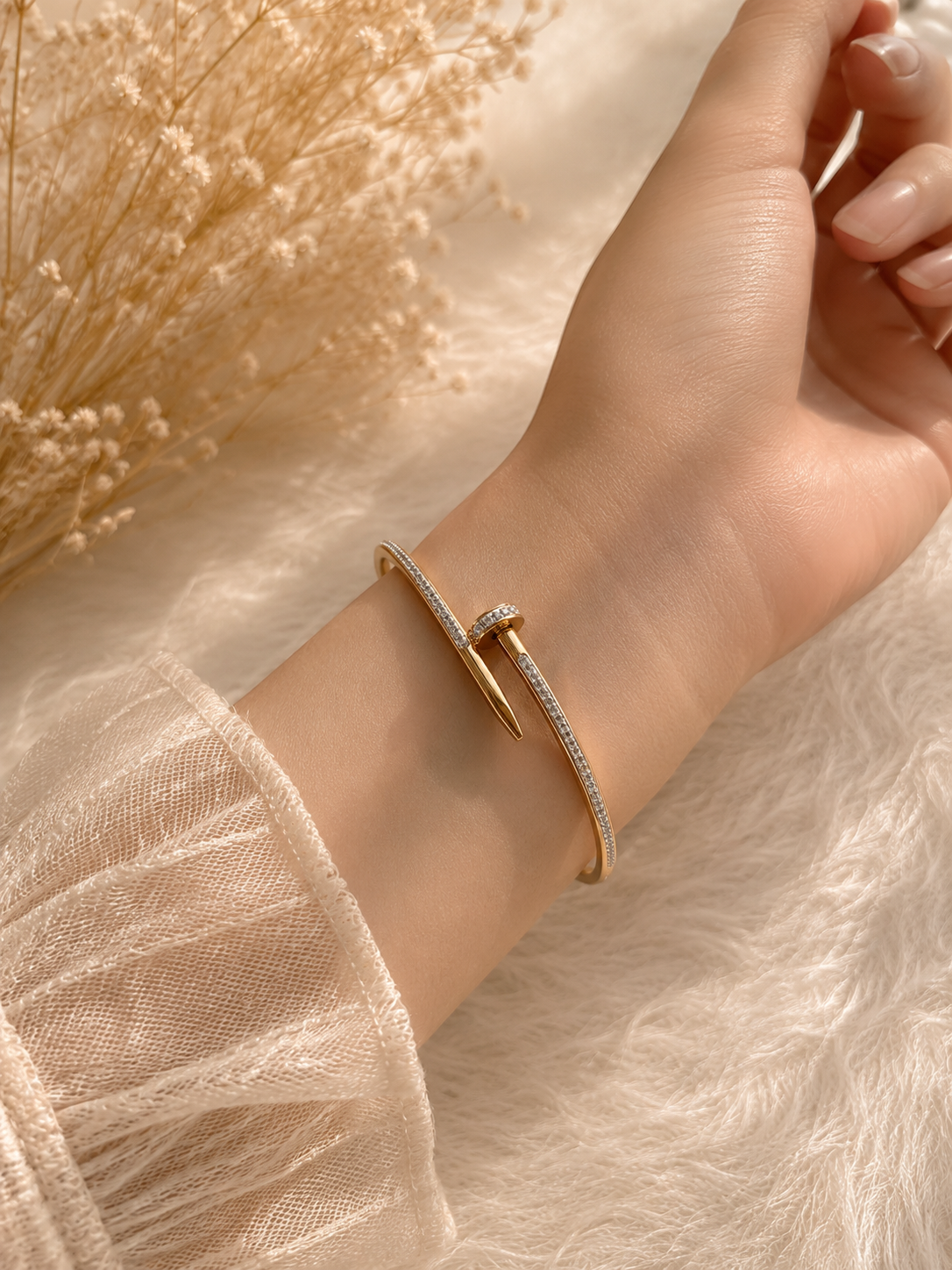 Gold Nail Stone cuff bangle