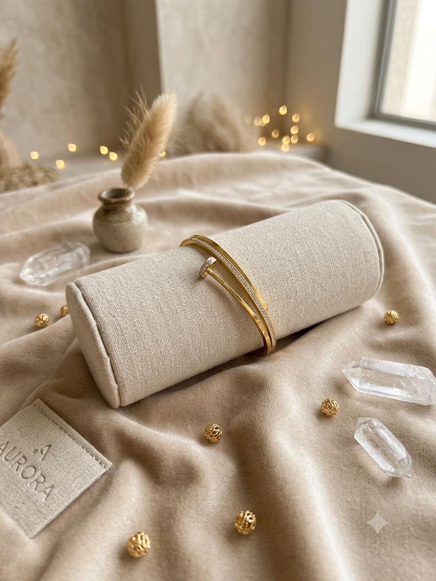 Gold Nail Stone Cuff Bangle