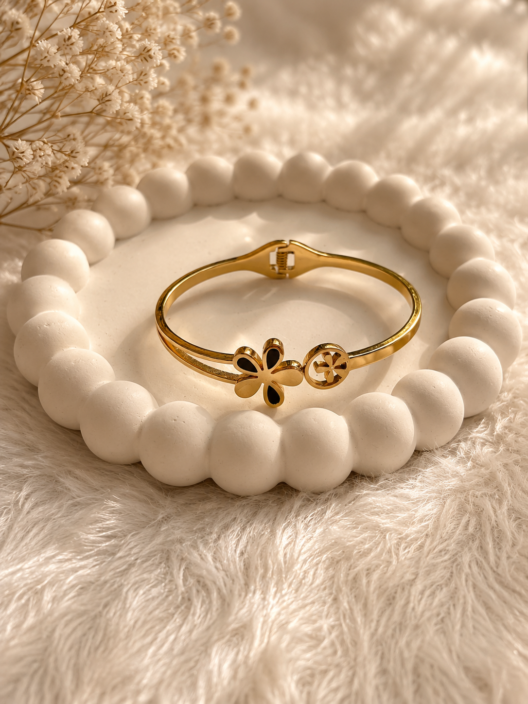 Twin Flower Gold cuff bangle
