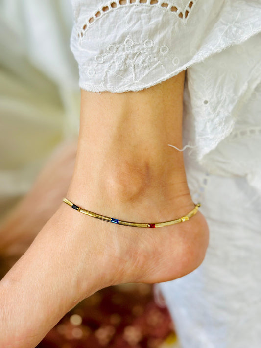 Multi coloured snake anklet