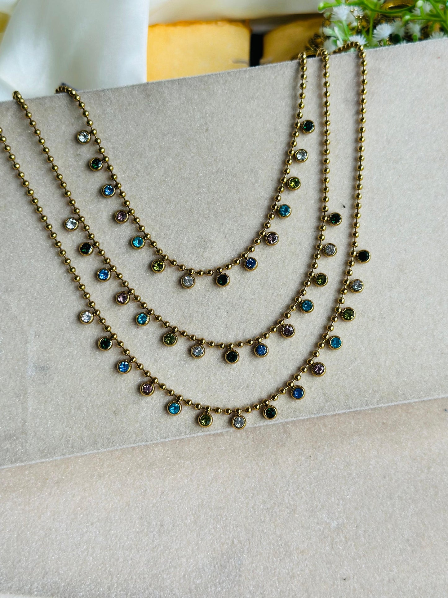 Multi colour stoned charm necklace