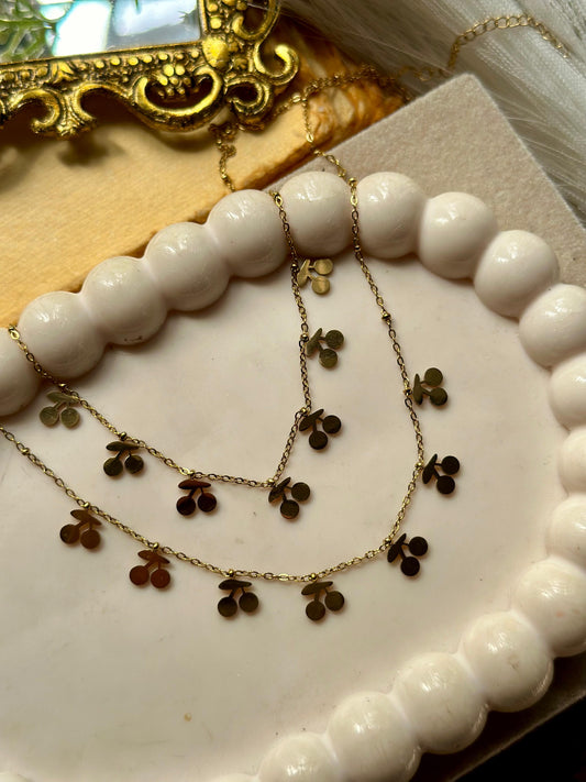 Golden cheri  charm necklace with earrings