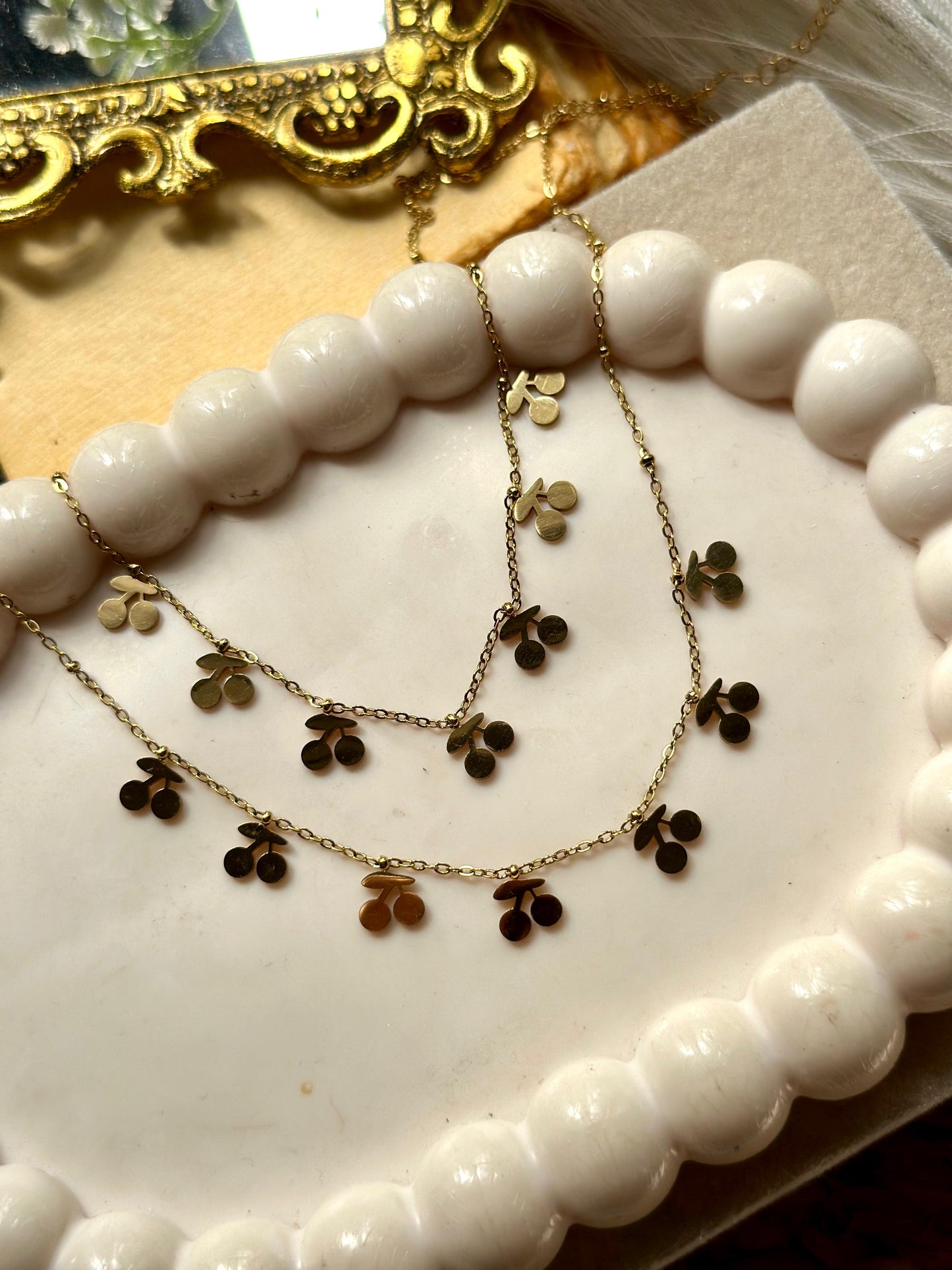 Golden cheri  charm necklace with earrings